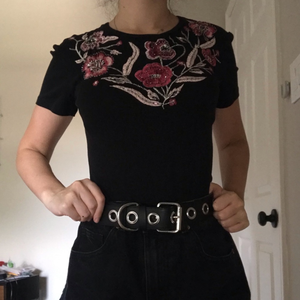 Black floral tight shirt